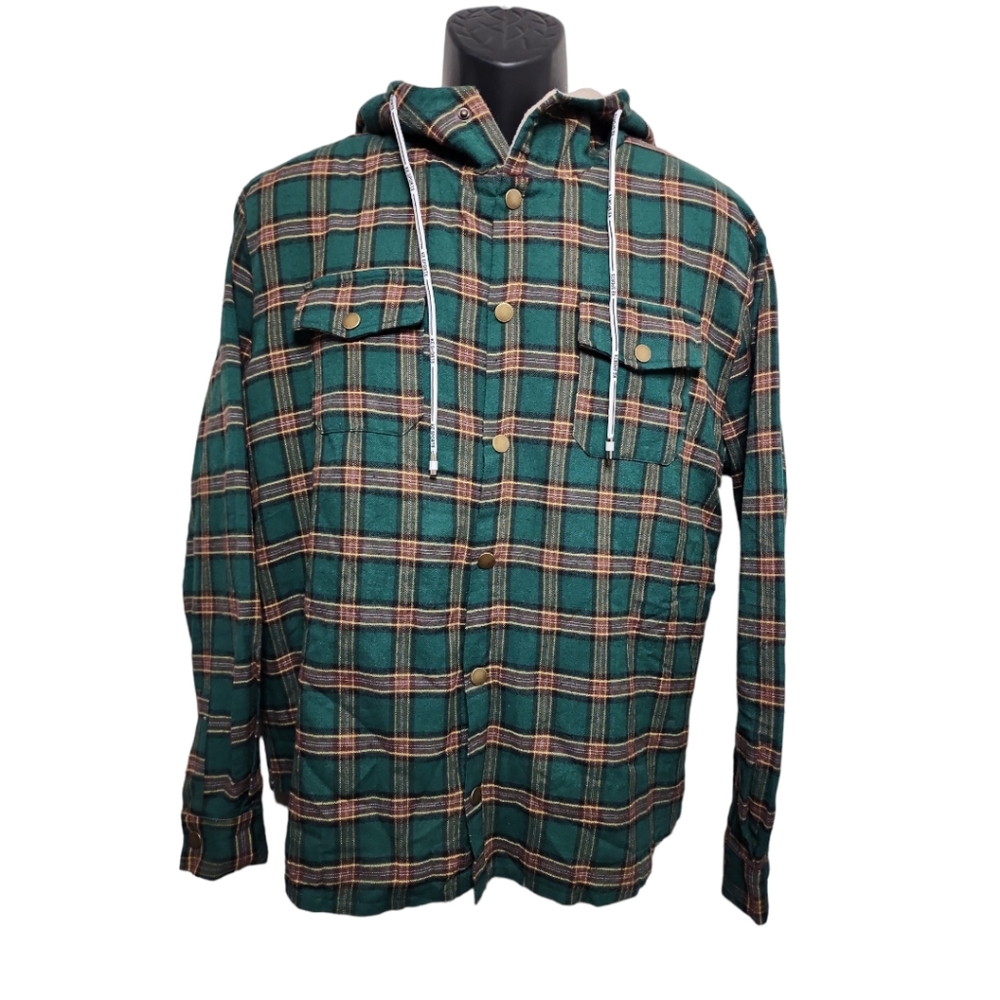 Z MAN PLAID LONG SLEEVE FLEECE HOODIE SIZE LARGE